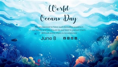 Premium PSD World Oceans Day Concept Underwater Deep Sea Wave Style