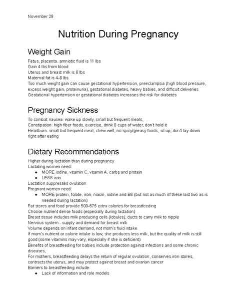 Lecture Nutrition During Pregnancy November 29 Nutrition During