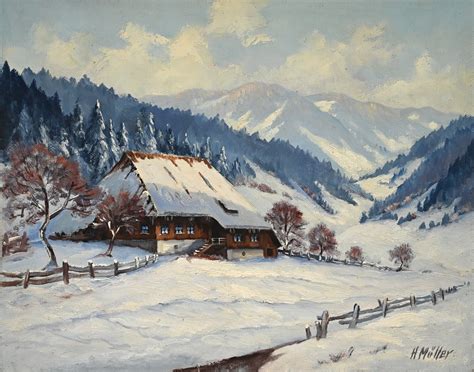 Gemälde mit Schnee im Schwarzwald im Winter Umkreis von Karl Hauptmann