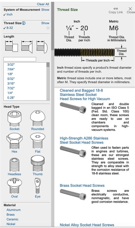 Chart Comparing Standard Screw Nut Hole Sizes Screws And 53 Off