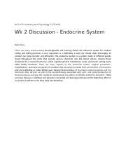 HCS 216 WK 2 DISCUSSION ENDORCINE SYSTEM Docx HCS 216 Anatomy And