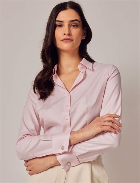 Executive Bluse Slim Fit Baumwolle Manschetten Twill Rosa