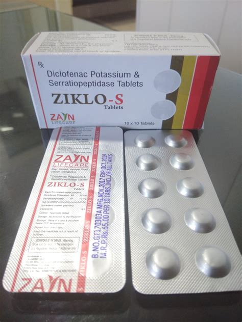 Ziklo S 50 Mg 10 Mg Diclofenac Potassium 50mg Serratiopeptidase 10mg For Analgesics Genial