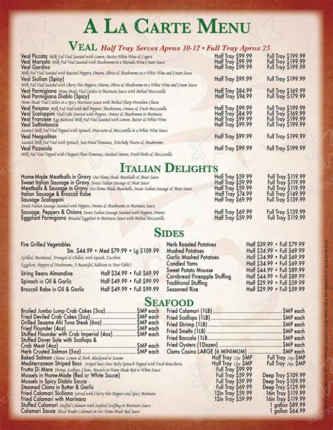 Menu at Johnny Paisano's desserts, Springfield