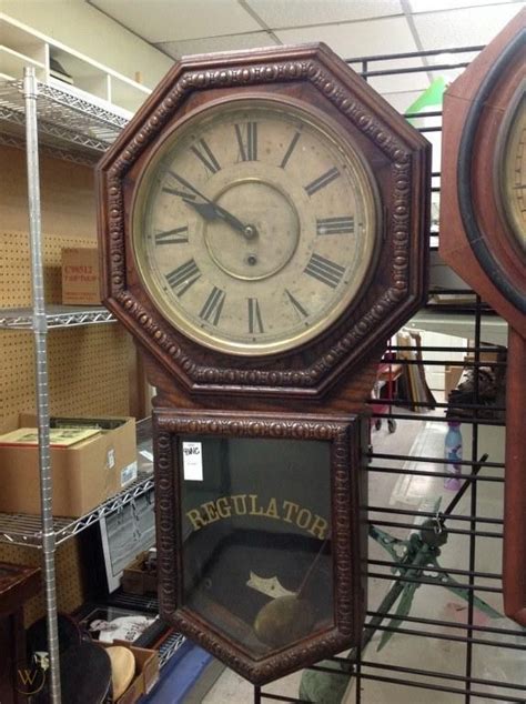 Waterbury Regulator Wall Clock Has Pendulum And Key Carved Around Lot 9381c 1831845362