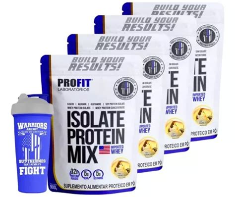 4x Whey Isolate Mix 900g 3 6kg Coqueteleira Profit Frete grátis