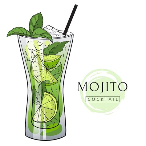 Premium Vector Hand Drawn Mojito Cocktail With Ice Mint And Lime