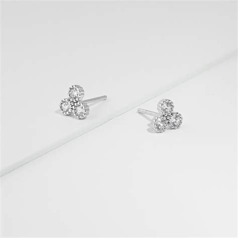 Sterling Silver Zirconia Crown Set Cluster Stud Earrings Simon