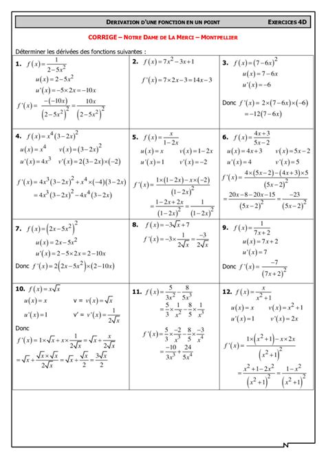 La D Rivation Maths Re S Exercices Corrig S Dyrassa