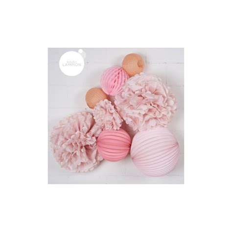 Pompons Et Boules Papier Rose Pastel Pour D Co Baby Shower Fille