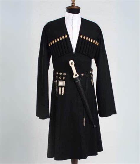 Georgian Chokha Cherkessk Black Wool National Costume