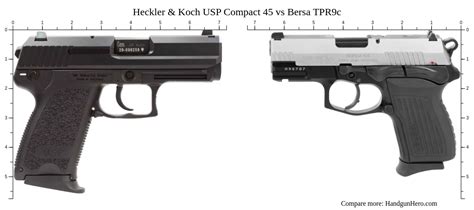 Heckler & Koch USP Compact 45 vs Bersa TPR9c size comparison | Handgun Hero