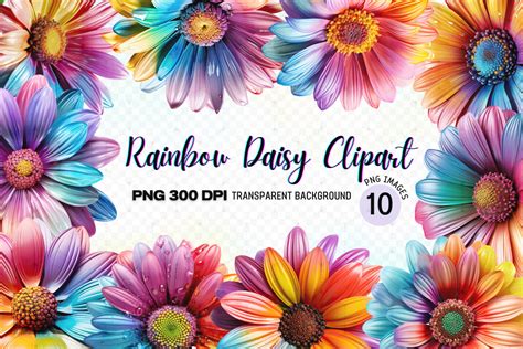 Rainbow Daisy Flower Clipart PNG Graphic by Marshall Designs · Creative ...