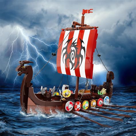 Medieval Valheim Viking Longship MOC Building Set (454pcs) - Brikzz