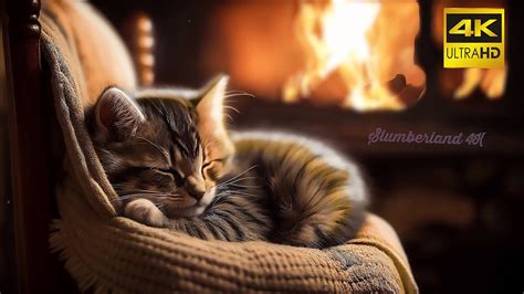 Fall Asleep To The Purring Of A Cat Fireplace 4K Relax In Cozy