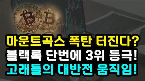 비트코인 또 대량 매도 일어난다고 마운트곡스 시나리오 진실은 Gbtc 유출되는 동안 블랙록 3위 등극 고래 반대로