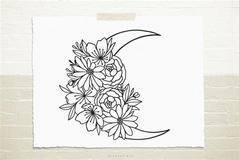 Mystical Moon With Flowers Svg Cut File By Michelekae TheHungryJPEG