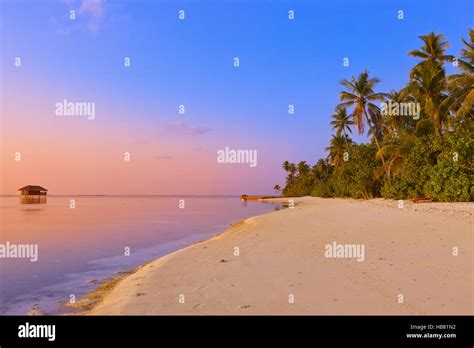 Sunset in Maldives beach Stock Photo - Alamy