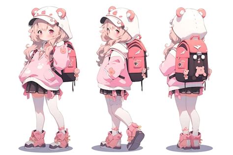 Premium AI Image | Anime Girl Character Design Turnaround Sheet Cute ...