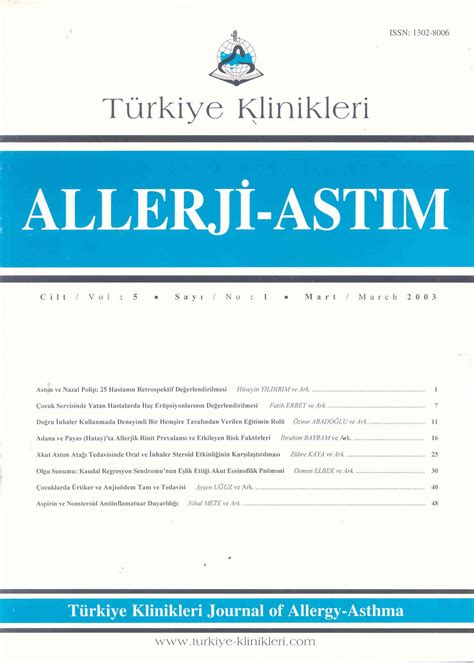 Türkiye Klinikleri Allerji Astım Dergisi Sayı Arşivi Dergiler