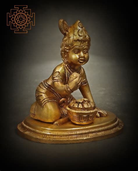 Krishna The Makhan Chor Butter Thief In Brass Handmade Made