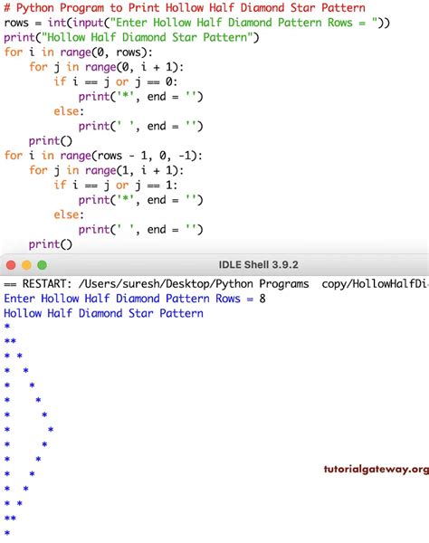 Python Program To Print Hollow Half Diamond Star Pattern