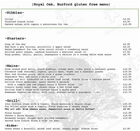 Menu At The Royal Oak Pub And Bar Burford