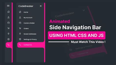 Responsive Side Navigation Bar In Html Css Javascript Dashboard