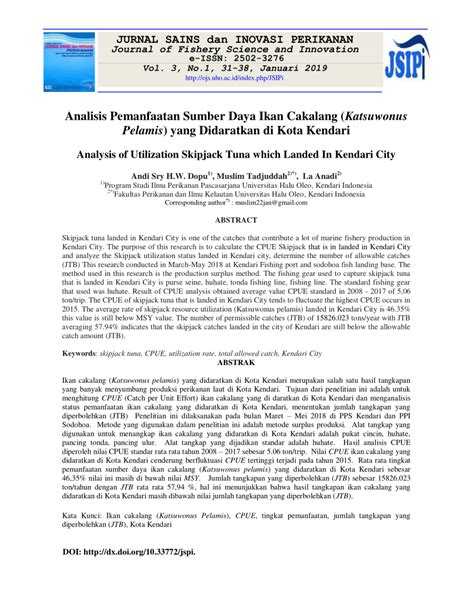 PDF Analisis Pemanfaatan Sumber Daya Ikan Cakalang Katsuwonus