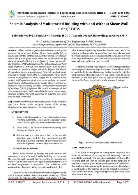 Irjet Seismic Analysis Of Multistoried Building With And Without Shear Wall Using Etabs Pdf