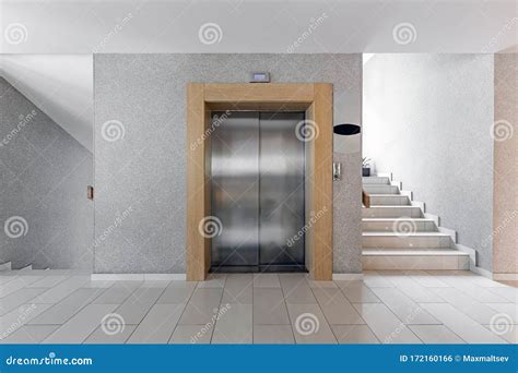 Modern Steel Elevator Stairs Interior Office Perspective Wide Angle