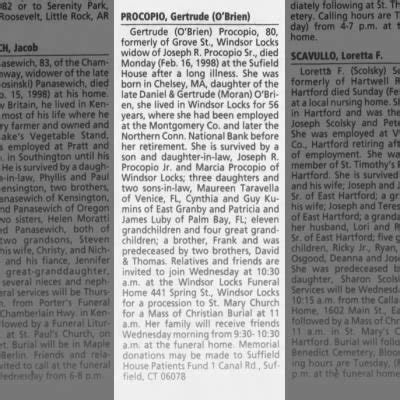 Obituary For Gertrude Procopio Aged Newspapers