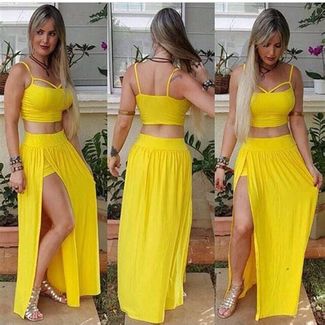 Conjunto Feminino Saia Longa Fenda Shortinho Cropped Strappy Shopee