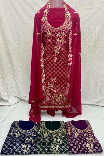 Georgette Embroidered Ladies Churidar Suits Semi Stitched At Rs 745