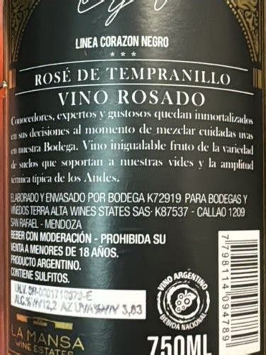 La Mansa Wine Estates Ego Corazon Negro Rosé de Tempranillo Edición