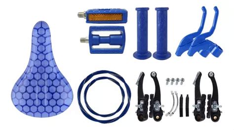 Kit Selim Freio V brake Pedal Manopla Bicicleta Aro 16 Azul Frete grátis