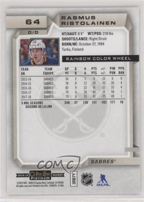 2018 19 O Pee Chee Platinum Rainbow Color Wheel Rasmus Ristolainen 64