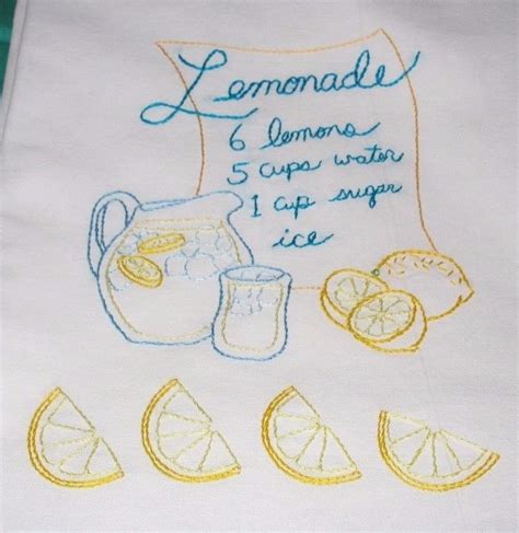 LEMONADE RECIPE NEW Hand Embroidered 30 X 30 Flour Sack Kitchen Dish