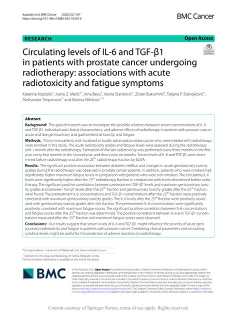 PDF Circulating levels of IL 6 and TGF β1 in patients with prostate