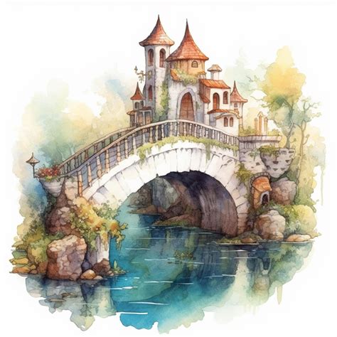 Premium AI Image | A watercolor painting of a castle on a bridge in the ...