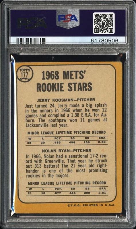 1968 Topps Mets Rookies Nolan Ryan Jerry Koosman RC 177 PSA 2 New