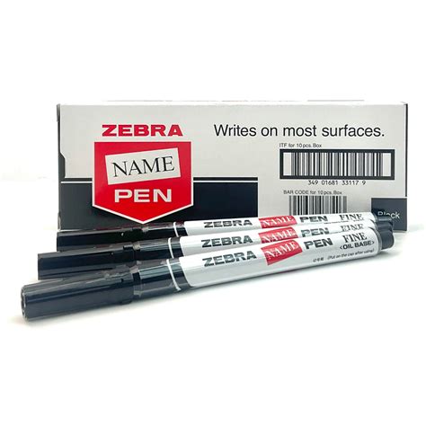 Zebra Name Pen 1 Box 10 Pcs Black Permanent Marker 12mm