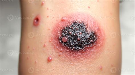 Anthrax is an acute bacterial infection. skin abscess, showing a black
