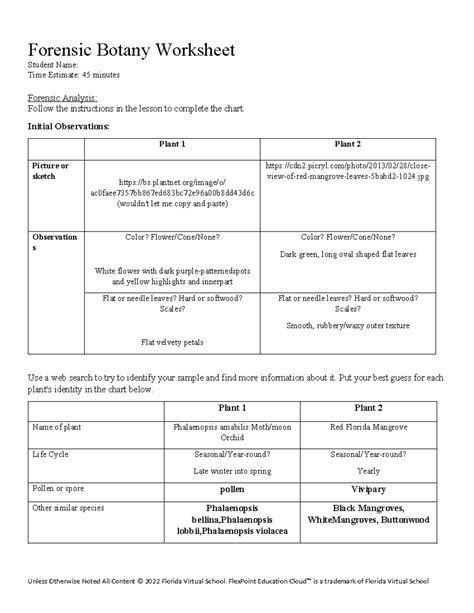 Forensic botany worksheet - Forensic Botany Worksheet Student Name