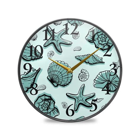 Seashells And Seastars Wall Clocks Battery Operated 11 9 Inch Round