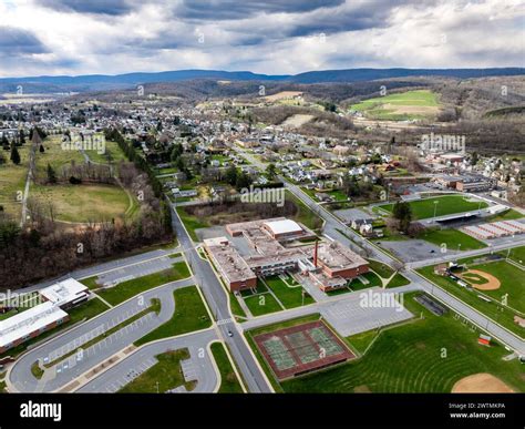 Jersey Shore, PA, USA - 03-17-2024 - Cloudy winter / spring aerial ...