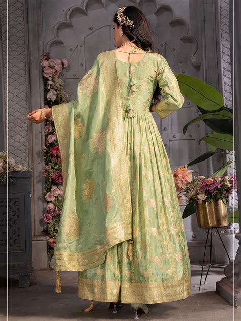 Pista Green Tissue Silk Anarkali Suit G Wss United States