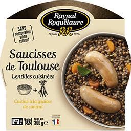 Saucisses de Toulouse lentilles cuisinées Raynal et Roquelaure