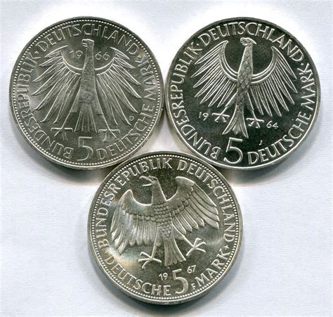 BRD Bundesrepublik Deutschland FRG Germany 3 X 5 DM 1964 1966 1967