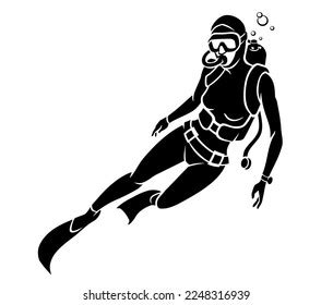 Scuba Diver Female Front Silhouette Stock Vector Royalty Free